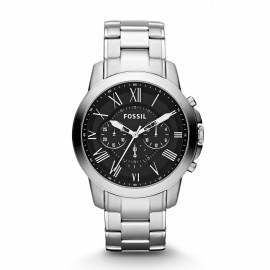 Logo Printed Fossil Grant Men's Stainless Steel Dress Watch
