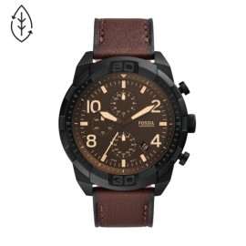 Logo Printed Fossil Bronson Chronograph Dark Brown Eco Leather Watch