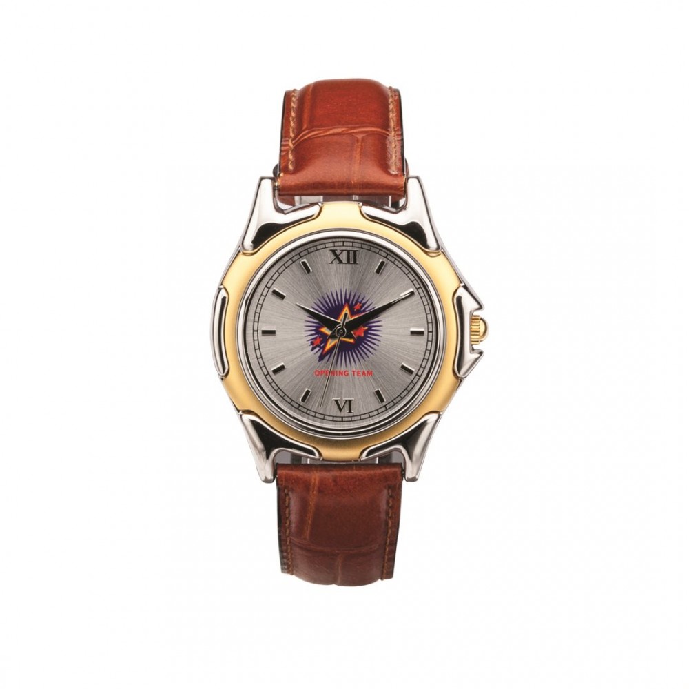 The St. Tropez Watch - Mens - Silver/Silver/Brown Custom Imprinted