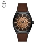 Fossil Everett Automatic Dark Brown Eco Leather Watch Logo Printed