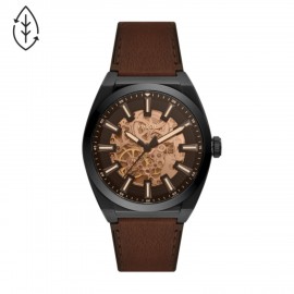 Fossil Everett Automatic Dark Brown Eco Leather Watch Logo Printed  Fossil Everett Automatic Dark Brown Eco Leather Watch Logo Printed