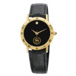 Logo Printed Men's Leather Band Collection Stone Dial Watch With Black Face Plate
