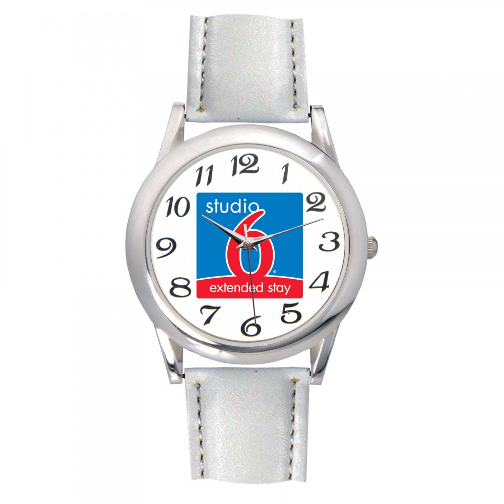 Men's White Leather Strap Watch Logo Printed Men's White Leather Strap Watch Logo Printed