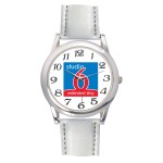Men's White Leather Strap Watch Logo Printed