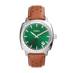 Logo Printed Fossil Men's Leather Strap Watch