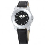 Custom Imprinted Men's Sport Watch With Black Leather Strap