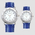 Logo Printed Leather Band Watch with Roman Numeral Case / Bezel