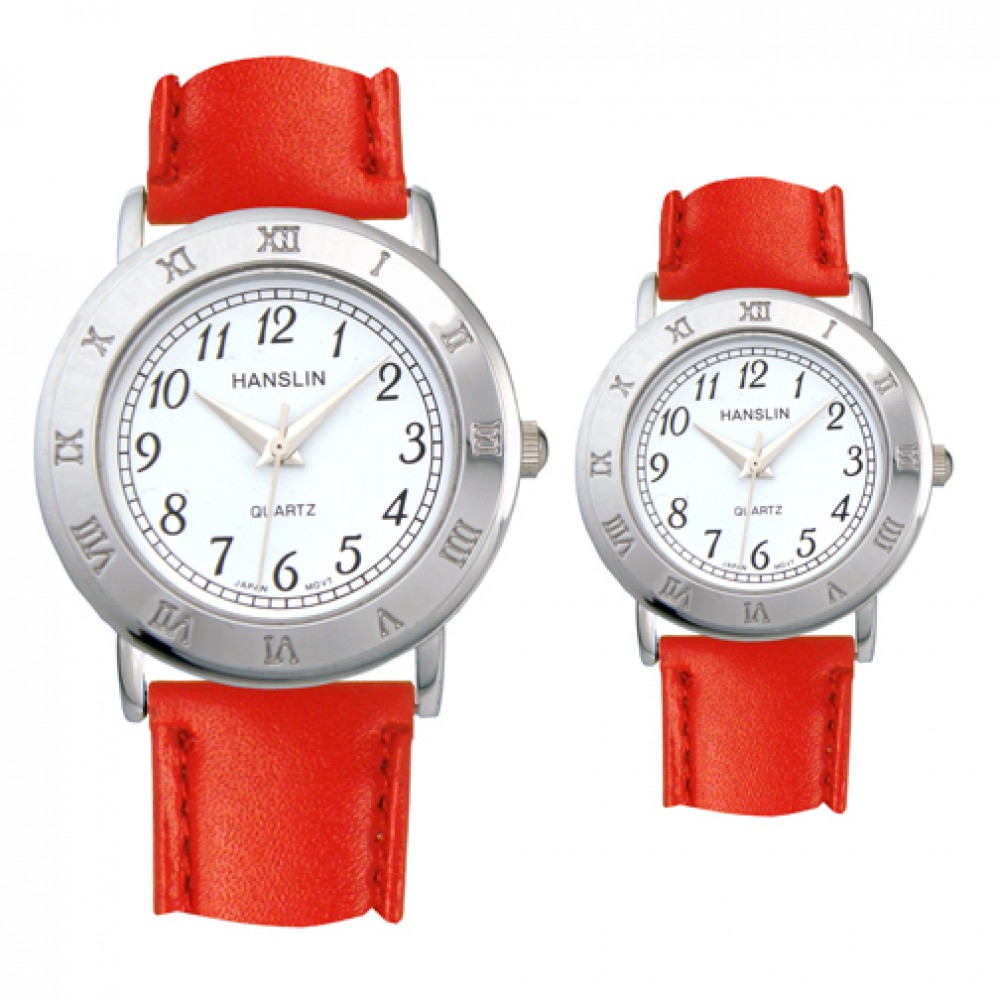 Branded Leather Band Watch with Roman Numeral Case / Bezel Branded Leather Band Watch with Roman Numeral Case / Bezel