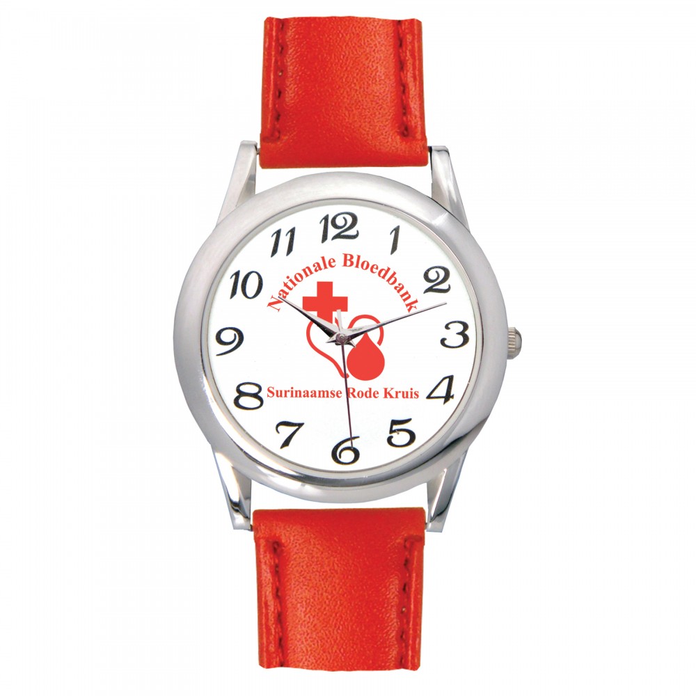 Custom Imprinted Men's Red Leather Strap Watch Custom Imprinted Men's Red Leather Strap Watch