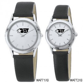 Logo Printed Men's Silver White Dial Round Face Watch