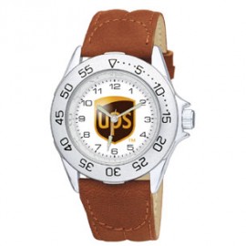 Logo Printed Men's Sport Watch With Brown Strap