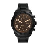 Fossil Bronson Chronograph Black Stainless Steel Watch Logo Printed