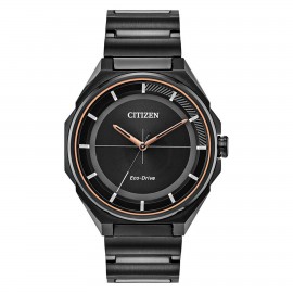 Custom Imprinted Citizen Men's Eco-Drive Watch, Black Stainless Steel, Black Dial