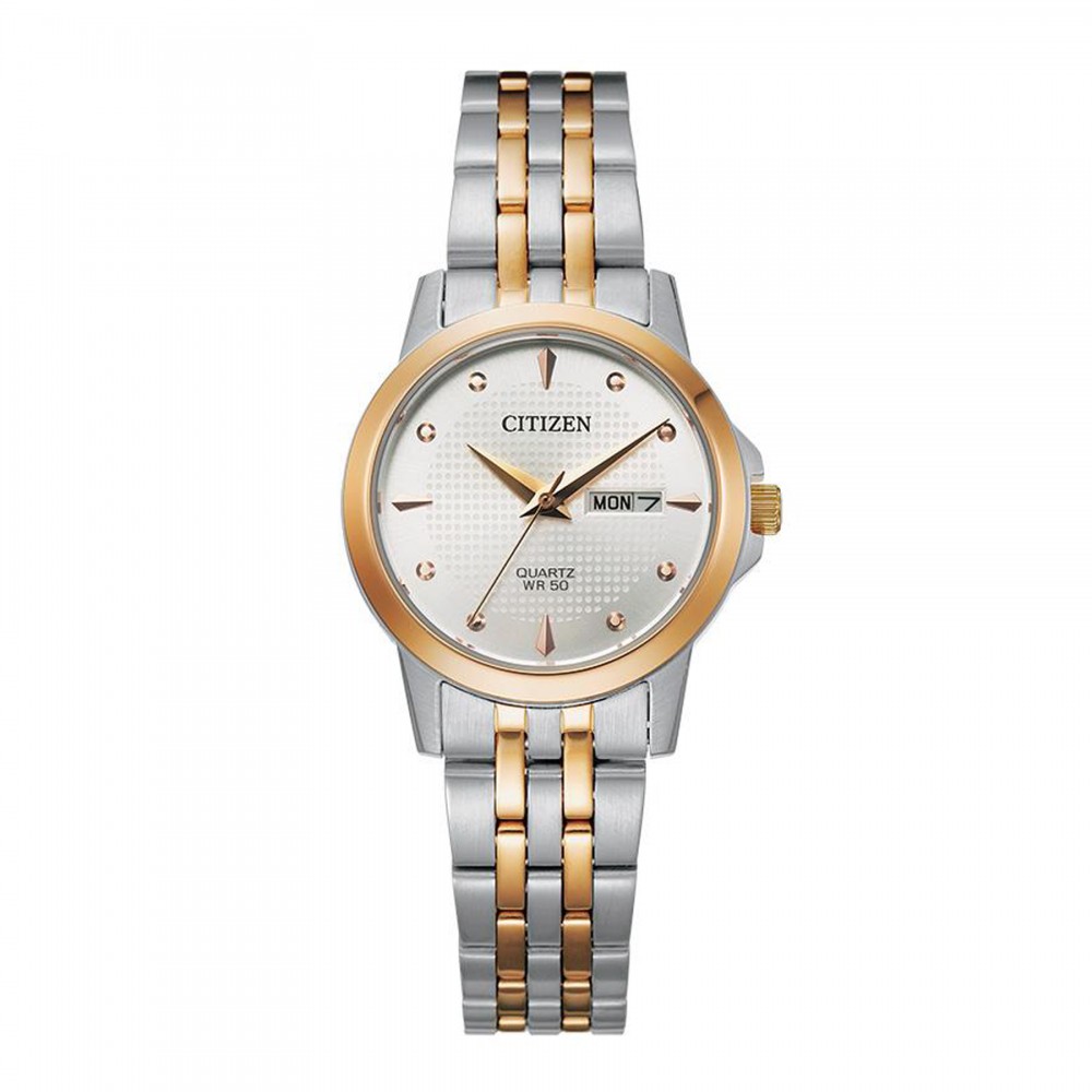 Citizen Ladies' Quartz Watch, Two-tone with White Dial Logo Printed