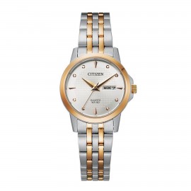 Citizen Ladies' Quartz Watch, Two-tone with White Dial Logo Printed