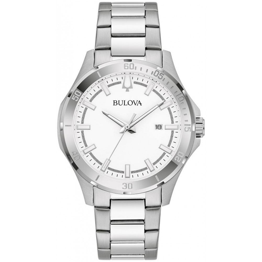 Bulova Men's Corporate Collection Silver-tone Bracelet Watch, White Dial Logo Printed