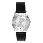 Branded Bulova Ladies' Corporate Collection Black Leather Strap Watch, Silver-tone Dial