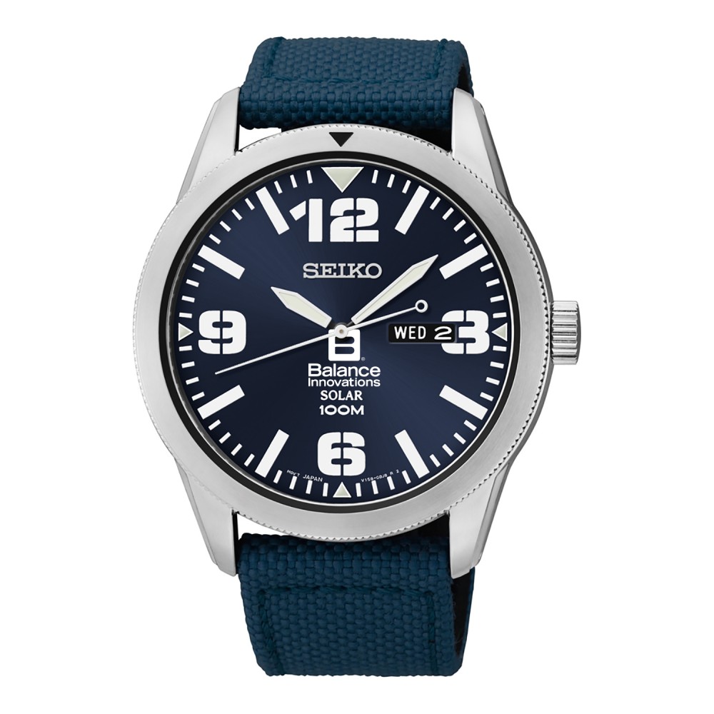 Men's Seiko Solar Stainless Steel Sport Watch Logo Printed Men's Seiko Solar Stainless Steel Sport Watch Logo Printed