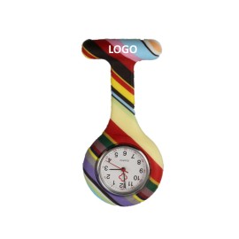 Logo Printed Multi-Color Stripes Silicone Brooch Nurse Watch
