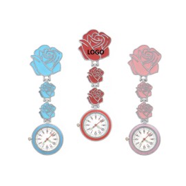 Logo Printed Rose Shape Alloy Clip Pocket Nurse Watch