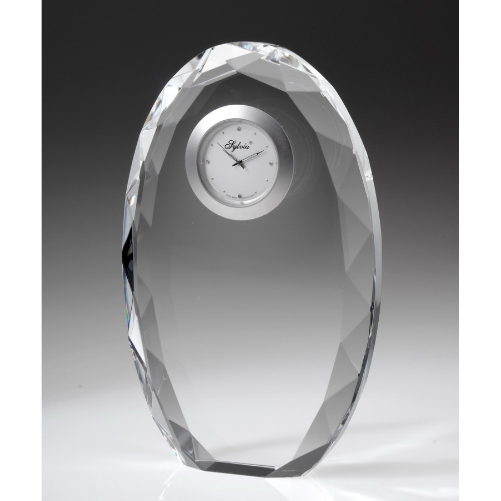 Custom Imprinted Faceted Oval Crystal Clock