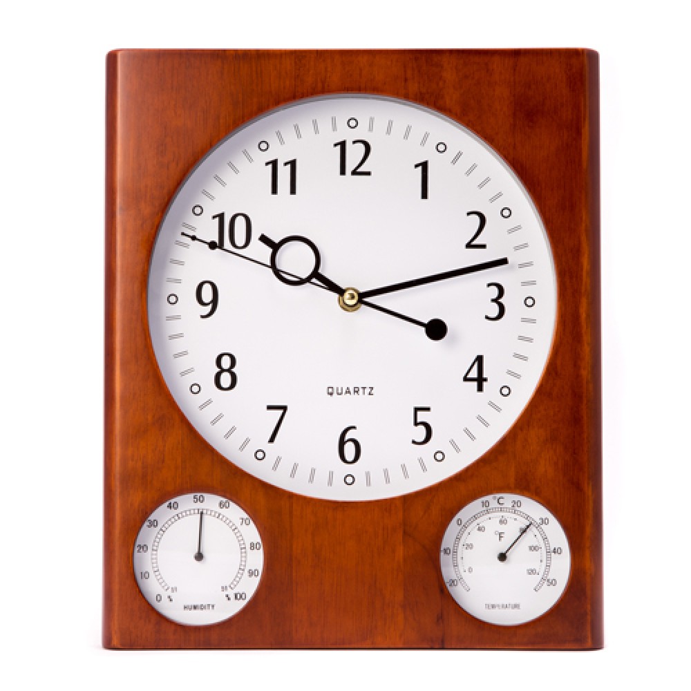 3 in 1 Cherry Wall Clock, Thermometer and Hygrometer Custom Imprinted