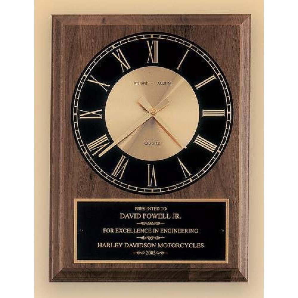Custom Imprinted American Walnut Vertical Wall Clock with Square Face 8 x 10"
