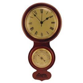 Round Wood Wall Clock w/Barometer Branded