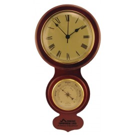 Round Wood Wall Clock w/Barometer Branded  Round Wood Wall Clock w/Barometer Branded
