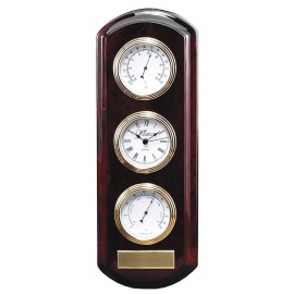 Rosewood Thermometer/Clock/Hygrometer Wall Mount Branded