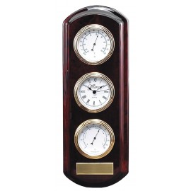 Rosewood Thermometer/Clock/Hygrometer Wall Mount Branded