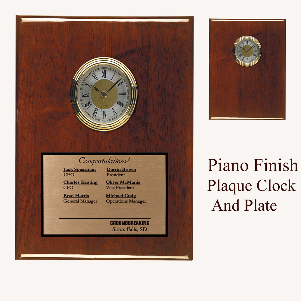 Custom Imprinted Rosewood Piano Finish Quartz Clock Plaque