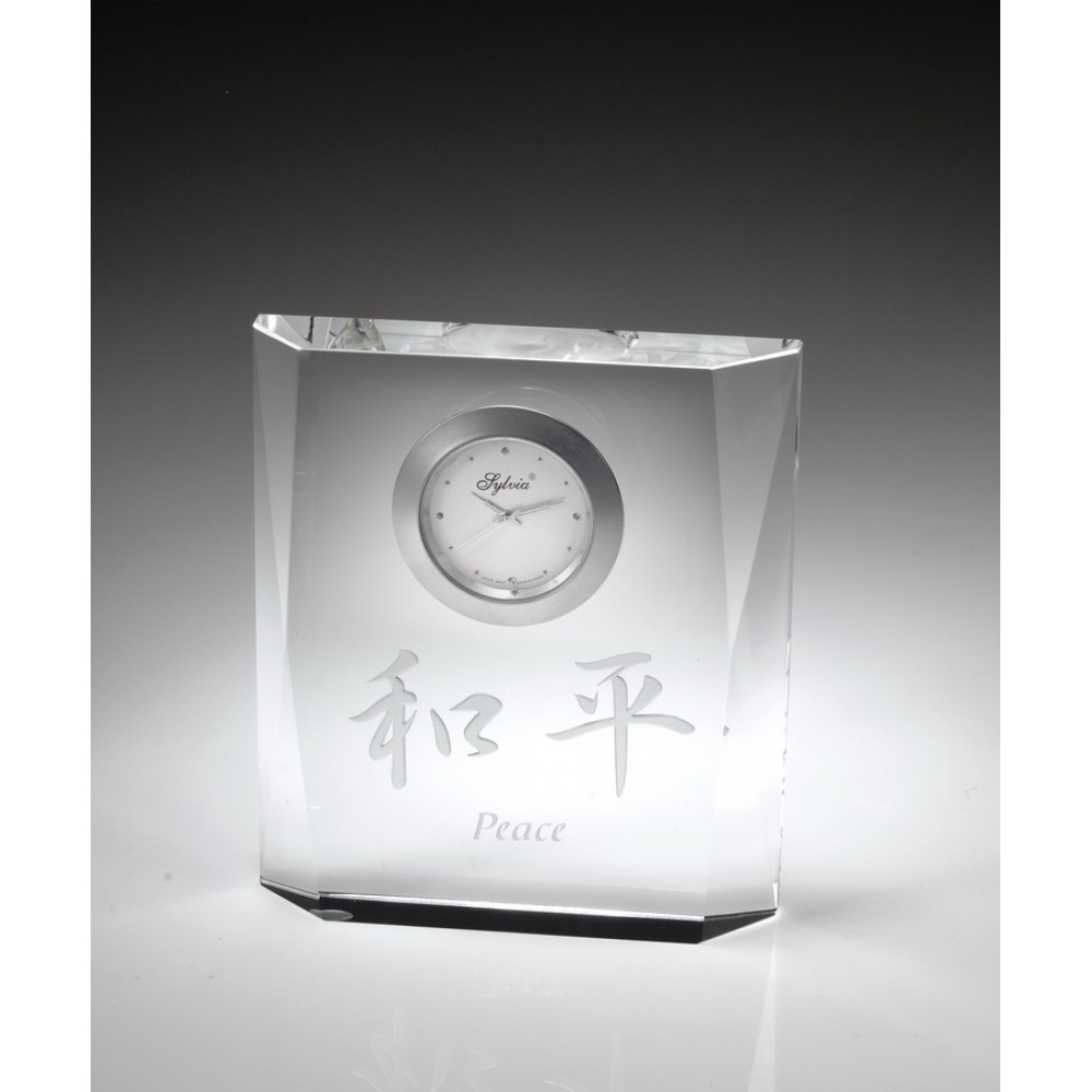 Faceted Crystal Desktop Clock Logo Printed