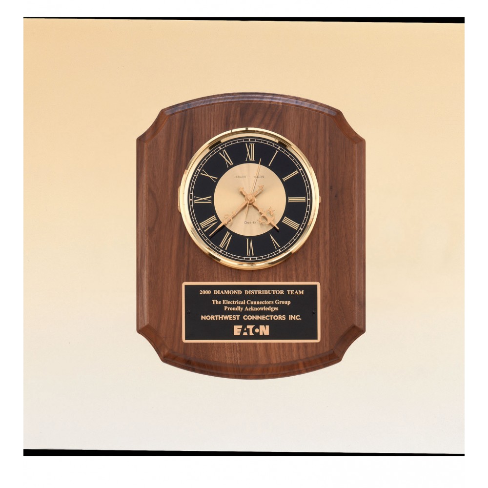 Custom Printed American Walnut Wall Clock w/ Diamond Spun Bezel (10 1/2"x13")