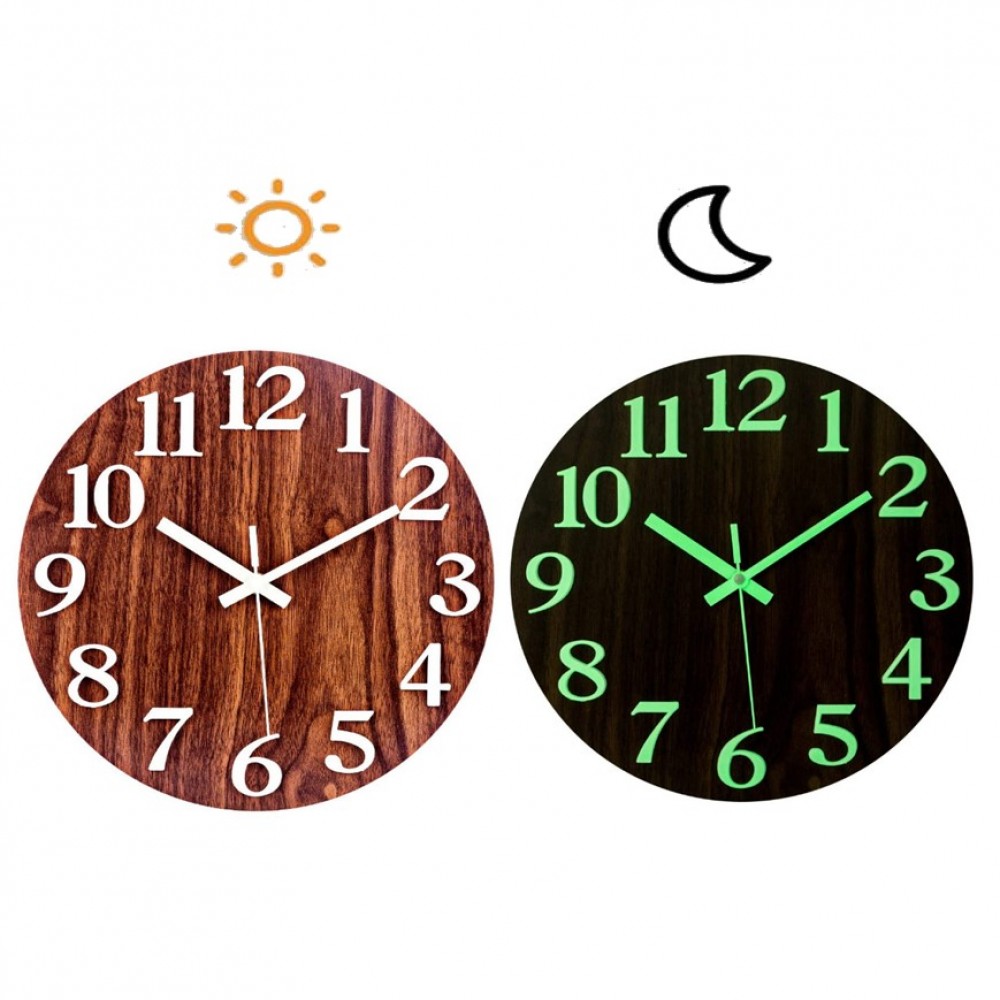 Luminous 12 Inch Wooden Silent Wall Clock Branded