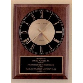 American Walnut Quartz Clock w/ Round Black Face (8"x10") Logo Printed