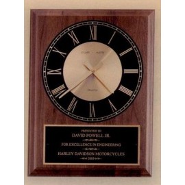 American Walnut Quartz Clock w/ Round Black Face (8"x10") Logo Printed  American Walnut Quartz Clock w/ Round Black Face (8"x10") Logo Printed
