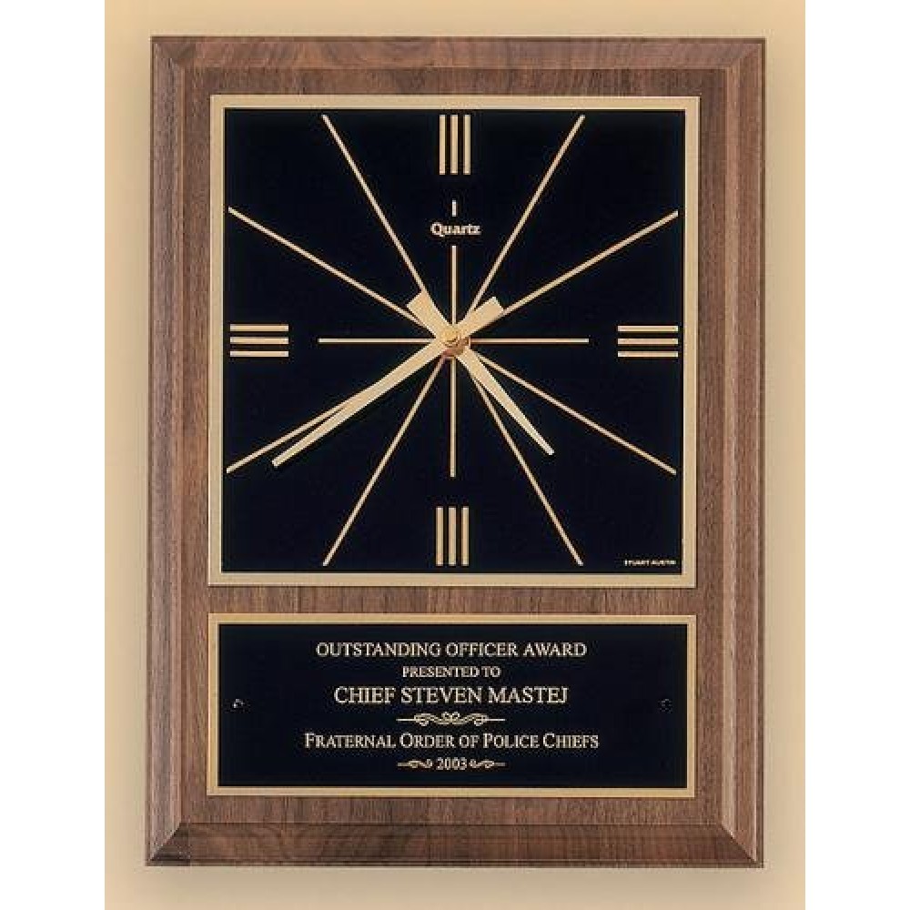 Logo Printed American Walnut Vertical Wall Clock with Square Face 8 x 10"