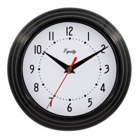 Logo Printed 8" Equity by La Crosse Black/ White Quartz Wall Clock