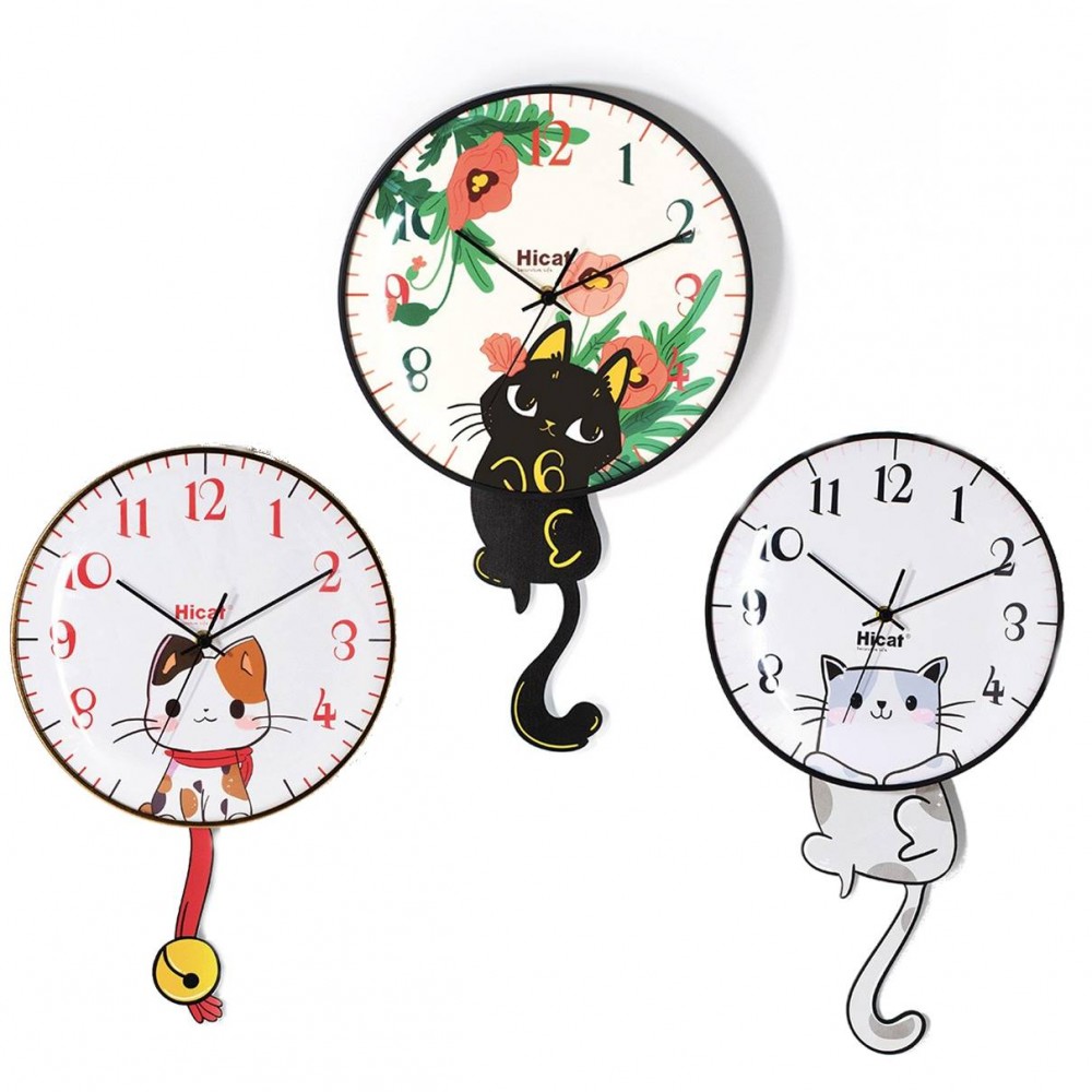 Cat Wall Clock with Sweep Second Hand Logo Printed