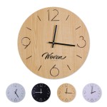 Logo Printed Wooden Round Numerals Wall Clock