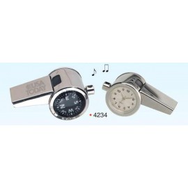 3-in-1 Chrome Whistle W/ Clock & Compass (engraved) Branded