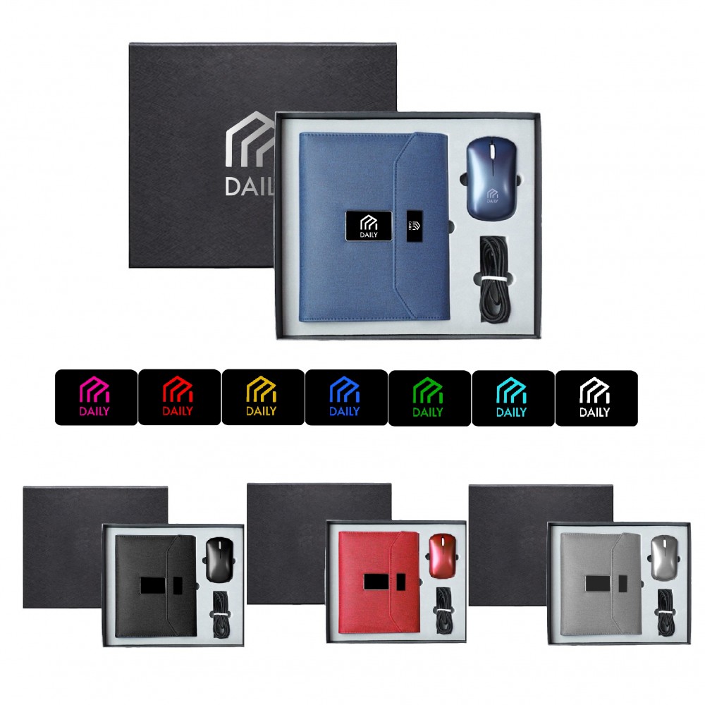 Tri-fold Wireless Charging Notebook and Mouse Business Gift Set (Black,Gray, Blue and Red In Stock) with Logo Tri-fold Wireless Charging Notebook and Mouse Business Gift Set (Black,Gray, Blue and Red In Stock) with Logo