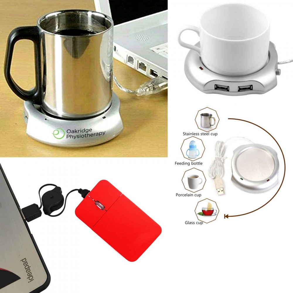 iBank(R) 4 Port USB Hub + Cup Warmer + LED Light up Mouse (Red) Logo Printed iBank(R) 4 Port USB Hub + Cup Warmer + LED Light up Mouse (Red) Logo Printed
