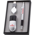 Sabre LED Stylus Ballpoint Pen & USB Optical Travel Mouse Gift Set with Logo