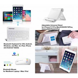 Custom Printed iBank(R) Bluetooth Mouse for Laptop / iMac/ iPad + Bluetooth Keyboard + Foldable Stand (White)