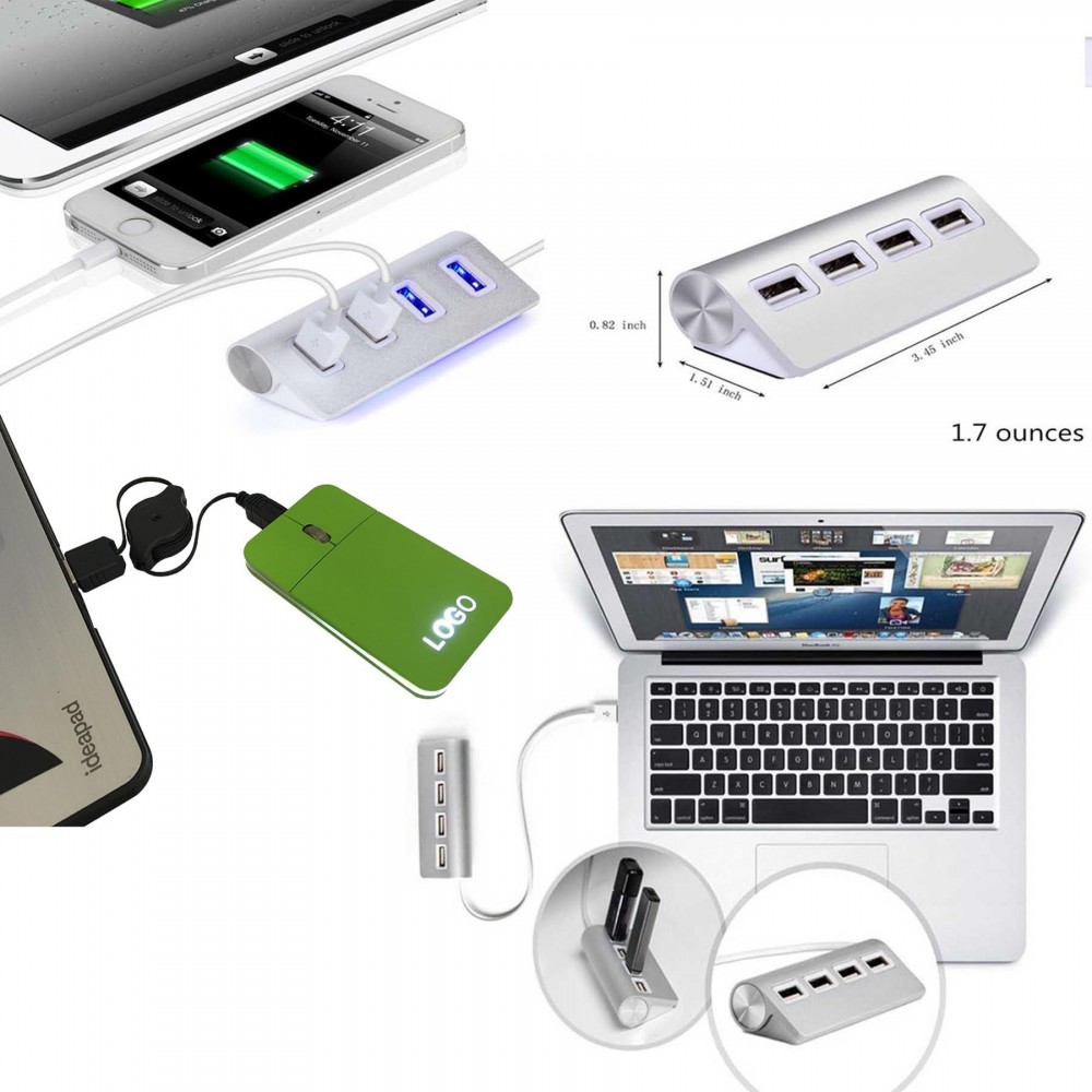iBank(R) 4 Port USB Hub + LED Light up Mouse (Green) Logo Printed