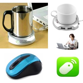 iBank(R)4 Port Hub+Cup Warmer+2.4GHz Wireless Mouse(Blue) Branded