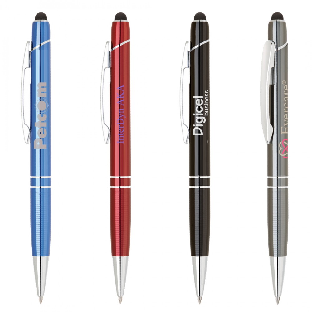 Metal Click action ballpoint pen with stylus Custom Printed