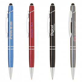 Metal Click action ballpoint pen with stylus Custom Printed